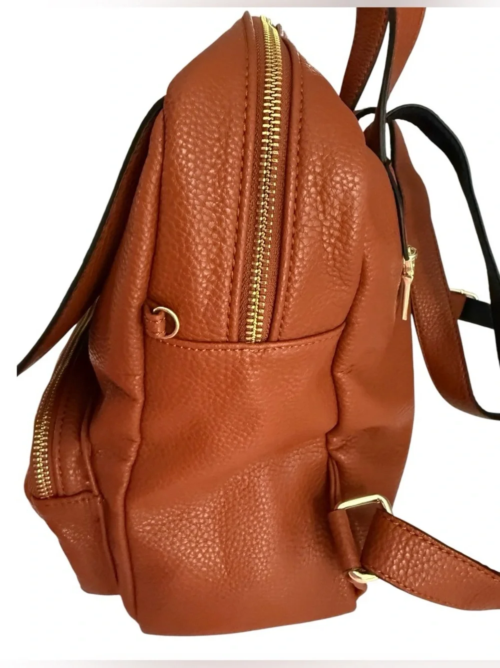 Steve Madden BTAMPA Cognac Brown Embossed Logo Backpack Purse Gold Hardware